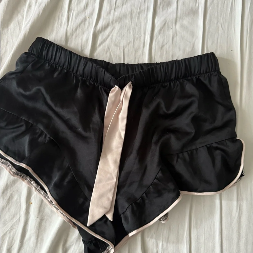 Black Satin Women's Shorts - Picture 2 of 3